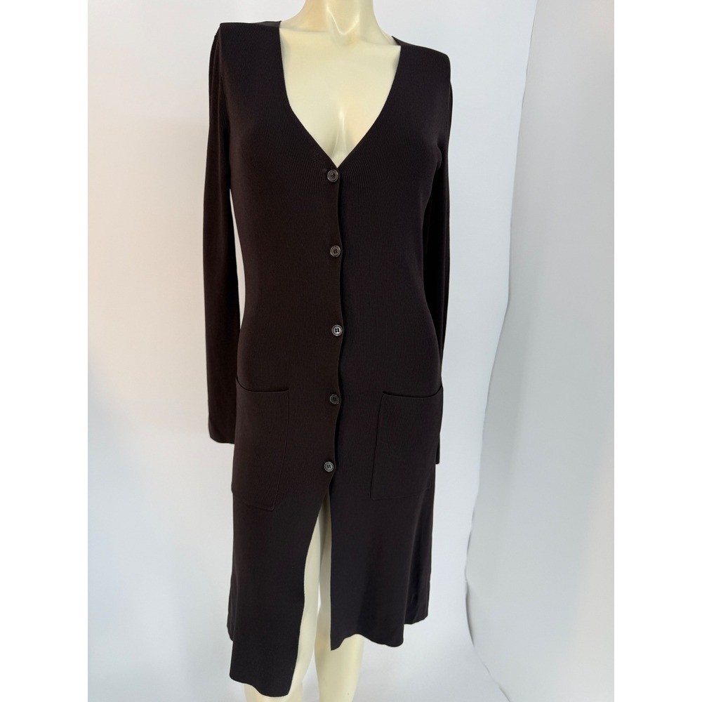 Y2K‎ Max Studio Chocolate Brown Longline Rib Knit Duster Cardigan NWT Tie S